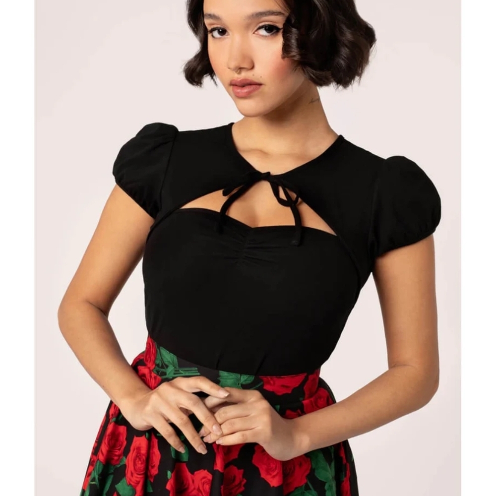 Hell Bunny Black Puff Sleeve Blouse
